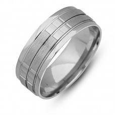 Gümüş Çizgi Desenli Rodyum Alyans