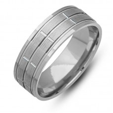 Gümüş Çizgi Desenli Rodyum Alyans