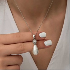 Gümüş Damla İnci Kadın Kolye