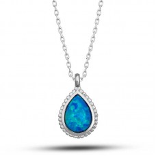 Gümüş Damla Mavi Opal Taşlı Kadın Kolye