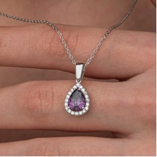 Gümüş Damla Mor Taşlı Kadın Kolye