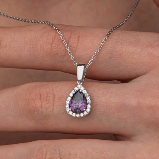 Gümüş Damla Mor Taşlı Kadın Kolye Gümüş Damla Mor Taşlı Kadın Kolye