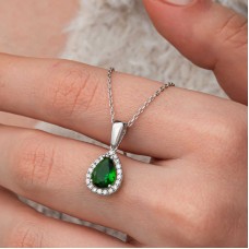 Gümüş Damla Zümrüt Taşlı Kadın Kolye