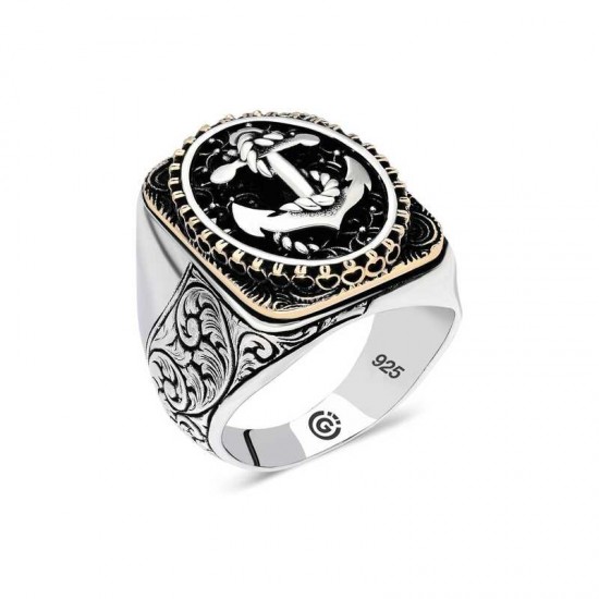 Gümüş Deniz Çapası Oval Erkek Yüzük Gümüş Deniz Çapası Oval Erkek Yüzük