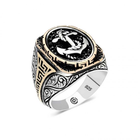 Gümüş Deniz Çapası Oval Erkek Yüzük Gümüş Deniz Çapası Oval Erkek Yüzük