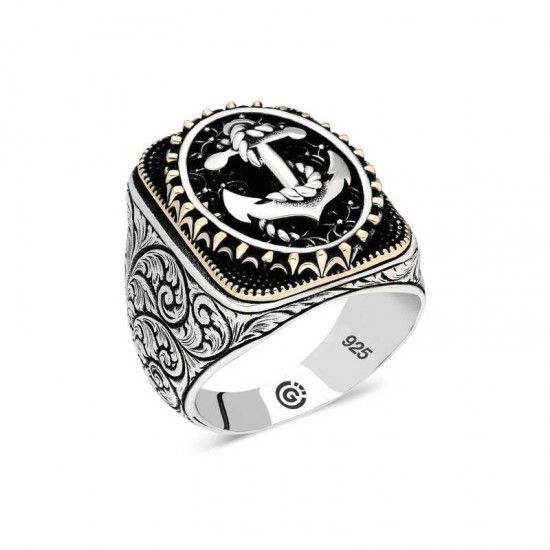 Gümüş Deniz Çapası Oval Erkek Yüzük Gümüş Deniz Çapası Oval Erkek Yüzük