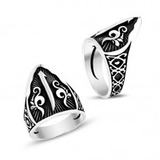 Gümüş Elif Motifli Başparmak Erkek Yüzük