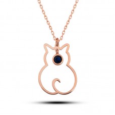 Gümüş Eylül Ayı Doğum Taşı Kedi Kadın Kolye