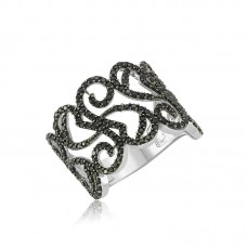 Gümüş Siyah Taşlı Bayan Yüzük