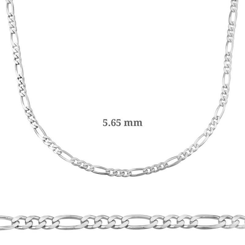 5.65 mm Gümüş Figaro Zincir - 160 mikron 5.65 mm Gümüş Figaro Zincir - 160 mikron