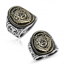 Gümüş Göktürkçe Türk Yazılı Kurt Kafası Erkek Yüzük