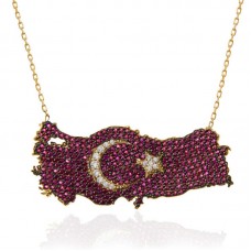 Gümüş Gold Ay Yıldız Türkiye Haritası Kadın Kolye