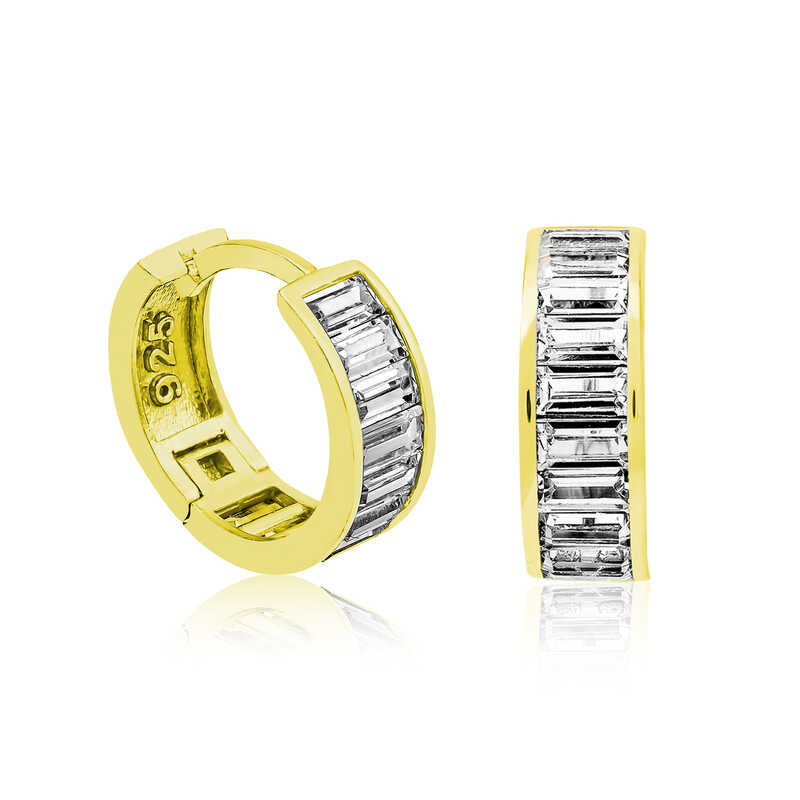 Gümüş Gold Baget Taşlı Halka Küpe Gümüş Gold Baget Taşlı Halka Küpe