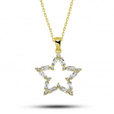​Gümüş Gold Baget Taşlı Yıldız Kadın Kolye