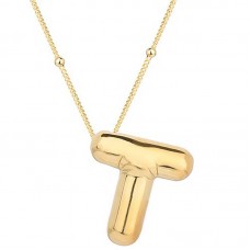 Gümüş Gold Balon T Harfi Kadın Kolye