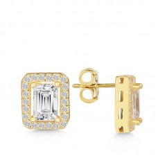 Gümüş Gold Beyaz Baget Taşlı Çivili Kadın Küpe