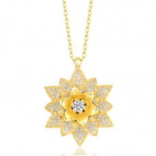 Gümüş Gold Beyaz Taşlı Lotus Çiçeği Kadın Kolye