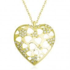 Gümüş Gold Bombeli Kalp Kadın Kolye