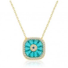 Gümüş Gold Kare Camgöz Nazar Bayan Kolye