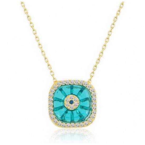 Gümüş Gold Kare Camgöz Nazar Bayan Kolye Gümüş Gold Kare Camgöz Nazar Bayan Kolye