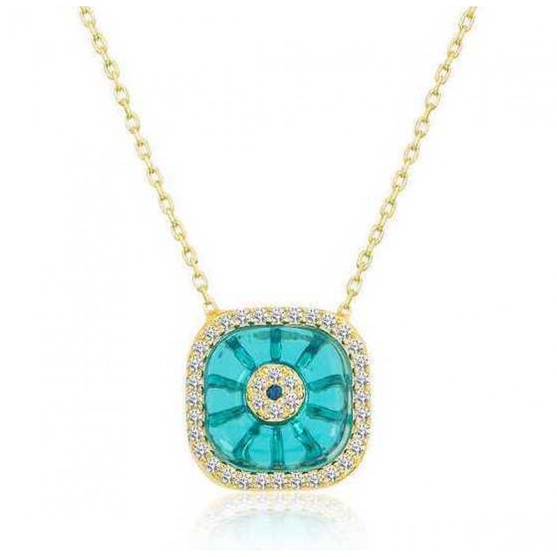 Gümüş Gold Kare Camgöz Nazar Bayan Kolye Gümüş Gold Kare Camgöz Nazar Bayan Kolye