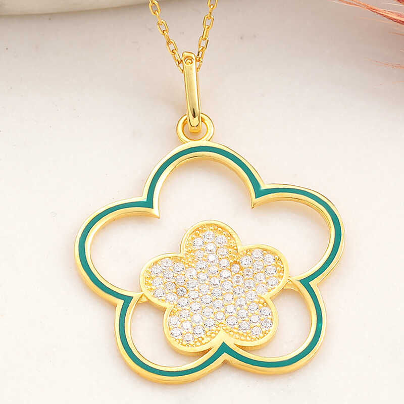 Gümüş Gold Çiçek Desenli Kadın Kolye Gümüş Gold Çiçek Desenli Kadın Kolye