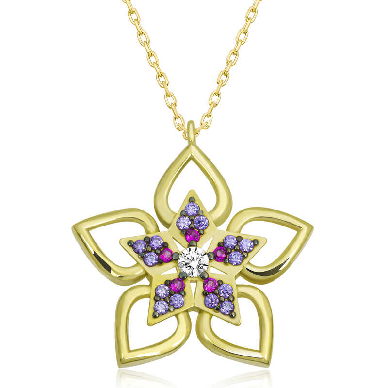 Gümüş Gold Çiçek Kadın Kolye Gümüş Gold Çiçek Kadın Kolye