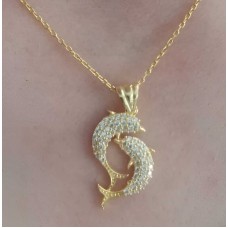 Gümüş Gold Çift Yunus Balığı Kadın Kolye