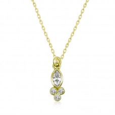 Gümüş Gold Çiğ Damlası Mekik Tektaş Bayan Kolye