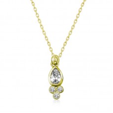 Gümüş Gold Çiğ Damlası Tektaş Bayan Kolye