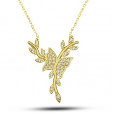 Gümüş Gold Daldaki Kelebek Kadın Kolye