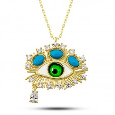 Gümüş Gold Gözyaşı Damlası Koruyucu Bakış Kolye