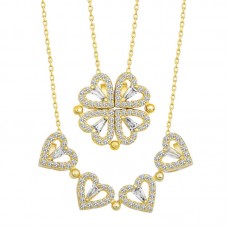 Gümüş Gold Kalpli Açılabilen Yonca Kadın Kolye