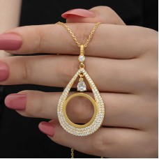 Gümüş Gold Kaplama Damla Çeyrek Takılabilen Kadın Kolye