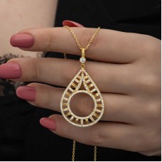 Gümüş Gold Kaplama Damla Çeyrek Takılabilen Kadın Kolye