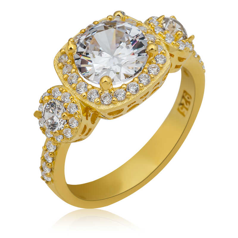 Gümüş Gold Kare Montür Tek Taş Kadın Yüzük Gümüş Gold Kare Montür Tek Taş Kadın Yüzük