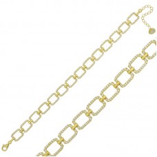 Gümüş Gold Kare Taşlı Bayan Bileklik