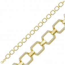 Gümüş Gold Kare Taşlı Kadın Bileklik