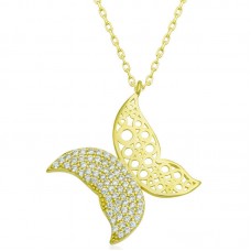 Gümüş Gold Kelebek Kadın Kolye