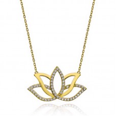 Gümüş Gold Lotus Çiçeği Kadın Kolye