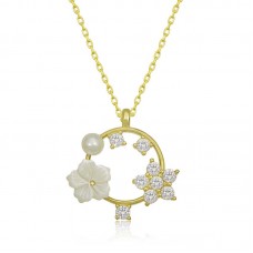 Gümüş Gold Manolya Çiçeği Yıldız Kadın Kolye