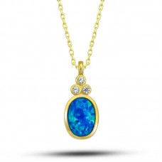 Gümüş Gold Mavi Opal Taşlı Ananas Kadın Kolye