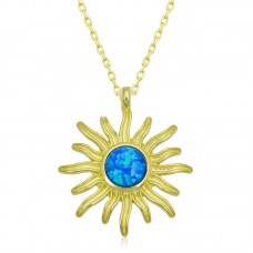 ​Gümüş Gold Mavi Opal Taşlı Güneş Kadın Kolye