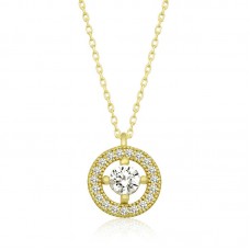 Gümüş Gold Minimal Yuvarlak Tektaş Kadın Kolye