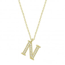 Gümüş Gold N Harfi Kadın Kolye