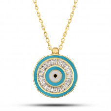Gümüş Gold Nazar Boncuğu Kadın Kolye