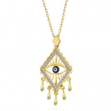 Gümüş Gold Nazarlı Göz Kadın Kolye