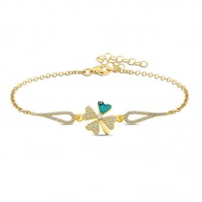 Gümüş Gold Nazarlı Yonca Bileklik