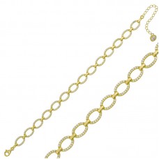 Gümüş Gold Oval Taşlı Bayan Bileklik