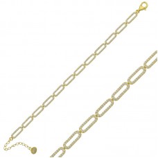 Gümüş Gold Oval Taşlı Bayan Bileklik